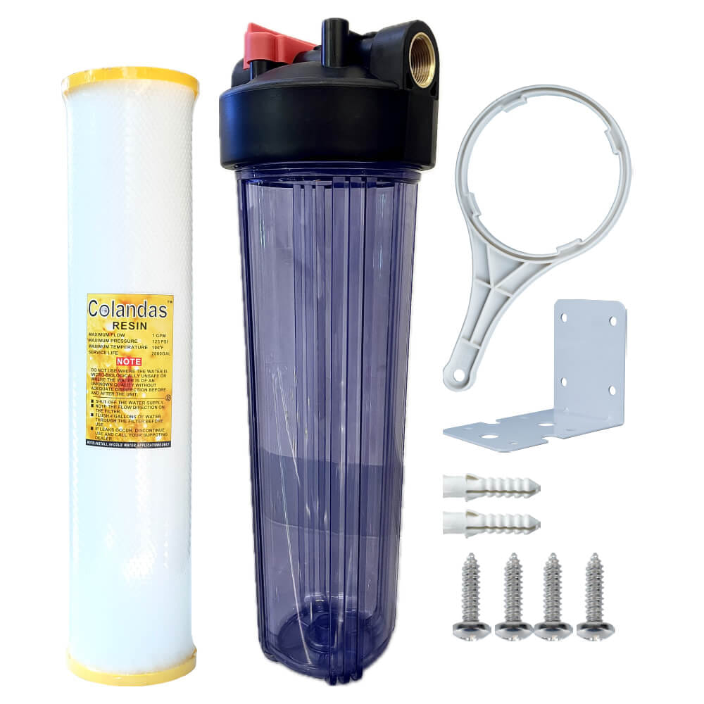 เครื่องกรองน้ำใช้ 1 ขั้นตอน WATERWAY BIG BLUE 20 นิ้ว เกลียวทองเหลือง กระบอกใส รุ่น WTBB-RSN (พร้อมไส้กรองน้ำ RESIN BIG BLUE ขนาด 20นิ้ว)_1